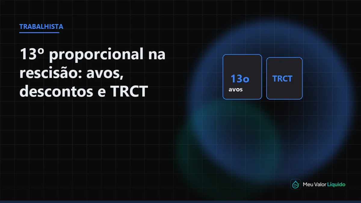 Ilustração editorial (Trabalhista): 13º proporcional na rescisão: avos, descontos e TRCT — Meu Valor Líquido