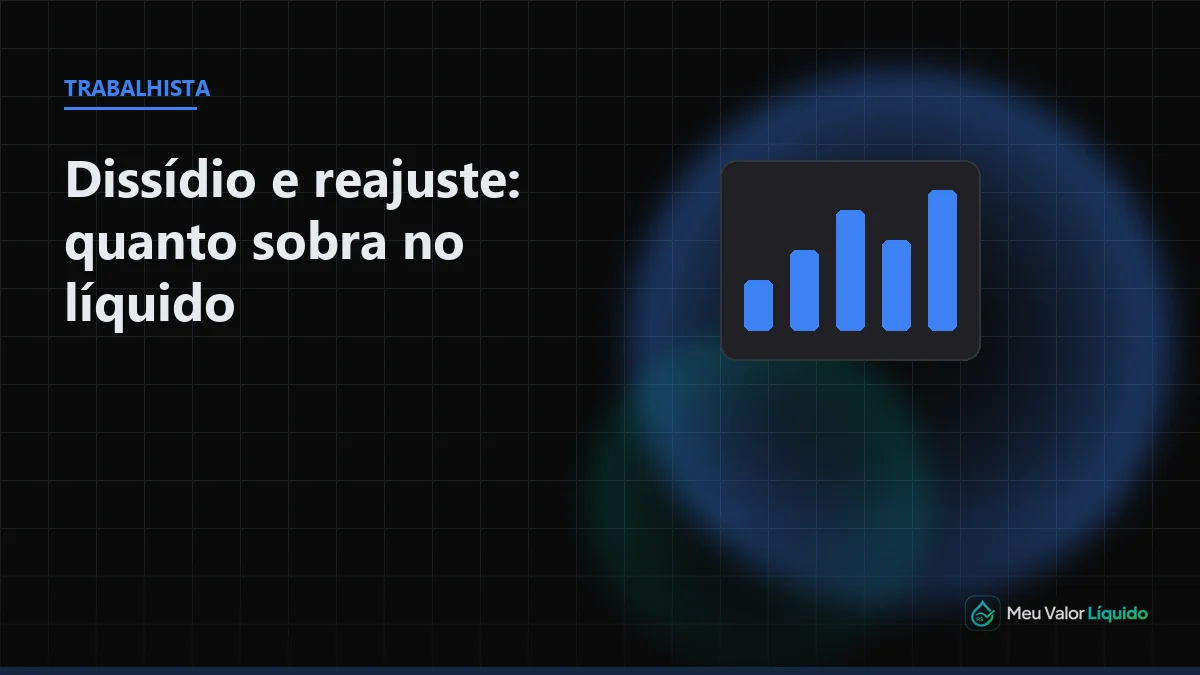 Ilustração editorial (Trabalhista): Dissídio e reajuste: quanto sobra no líquido — Meu Valor Líquido