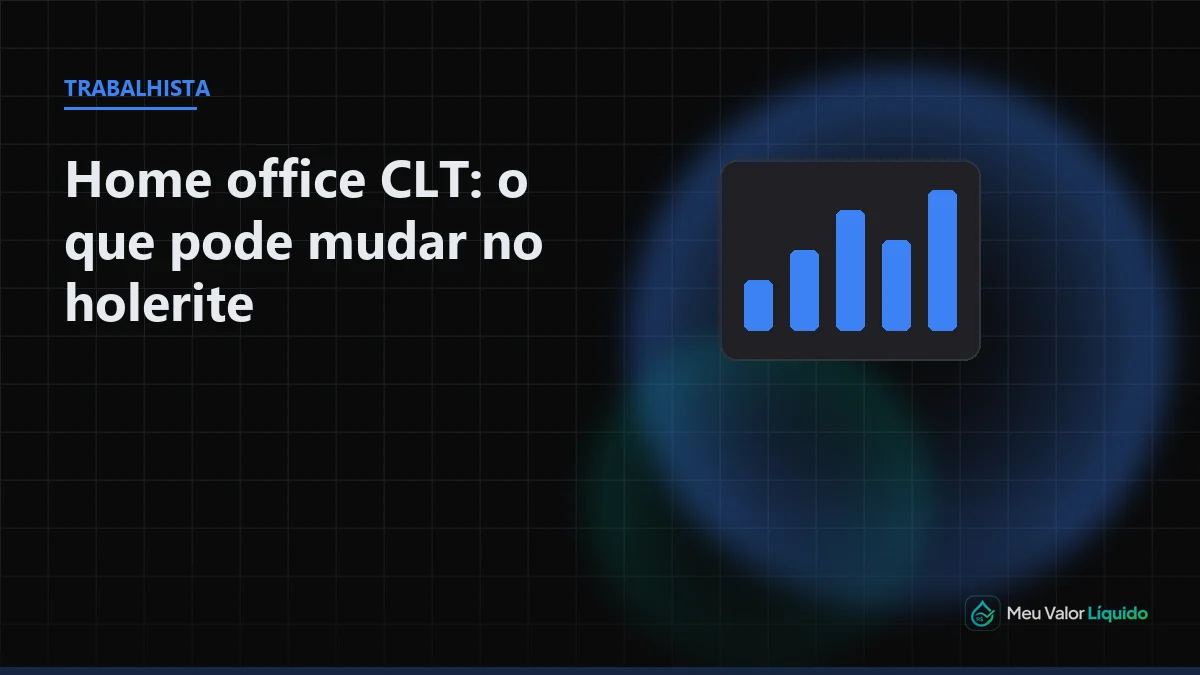 Ilustração editorial (Trabalhista): Home office CLT: descontos, vale-transporte e VR no holerite — Meu Valor Líquido