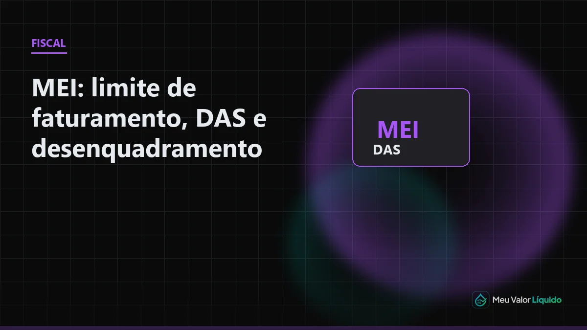 Ilustração editorial (Fiscal): MEI: limite de faturamento, DAS e desenquadramento — Meu Valor Líquido
