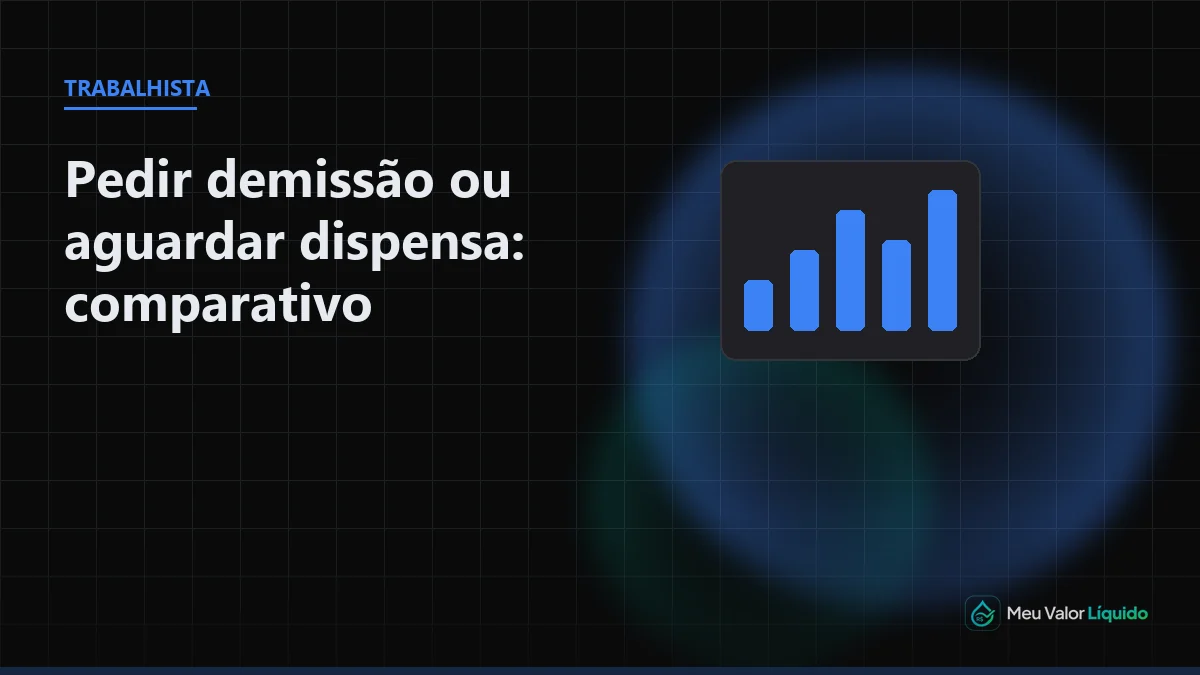 Ilustração editorial (Trabalhista): Pedir demissão ou aguardar dispensa: comparativo financeiro — Meu Valor Líquido