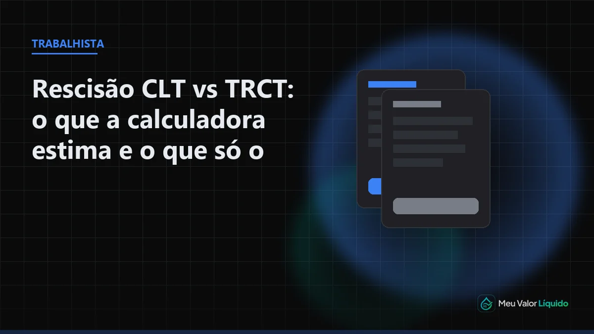 Ilustração editorial (Trabalhista): Rescisão CLT vs TRCT: o que a calculadora estima e o que só o documento traz — Meu Valor Líquido