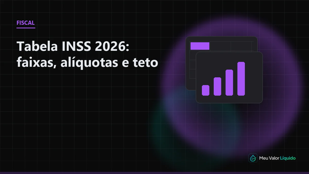 Ilustração editorial (Fiscal): Tabela INSS 2026: faixas, alíquotas e teto — Meu Valor Líquido